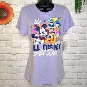 NWT Disney’s Family Fun Periwinkle Tshirt Shirt Mickey Minnie Goofy Donald Small